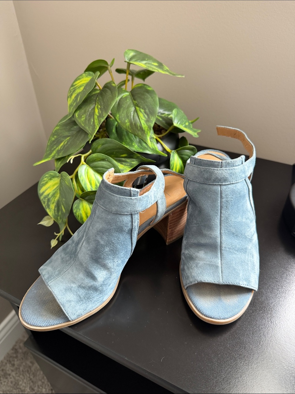 Franco Sarto Light Blue Suede Open-Toe Block Heel Sandals